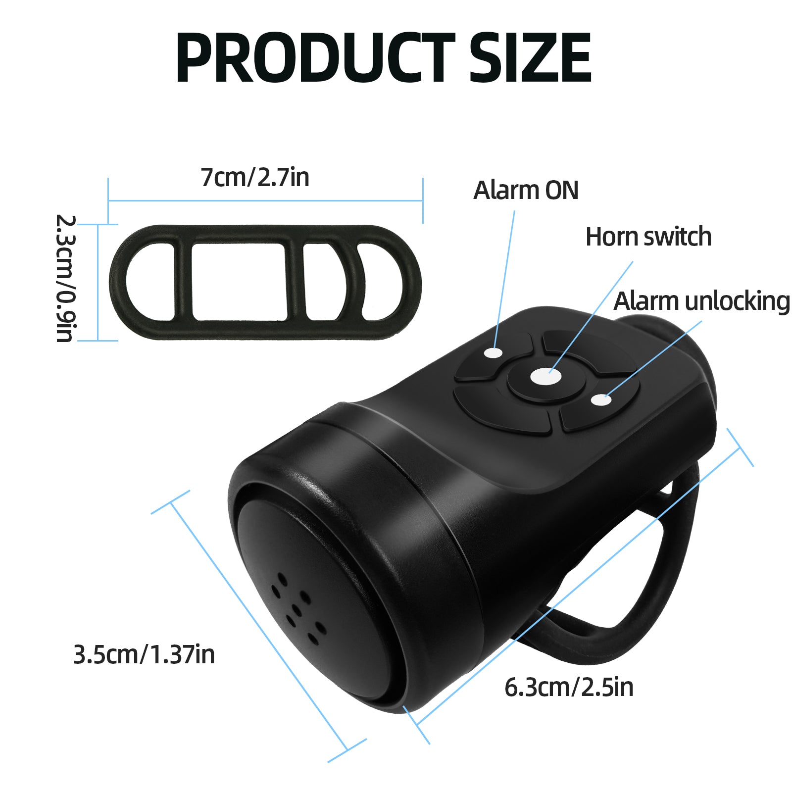 Electric Bike Horn with Anti-Theft Alarm, USB Charging