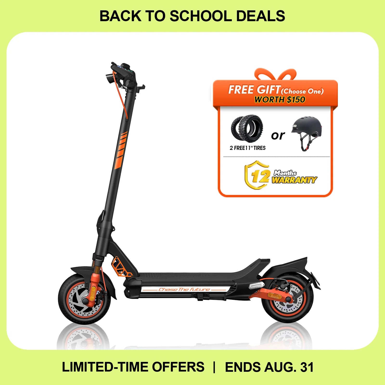 CUNFON RZ1000 electric scooter back to school deal with free gift choice of 11-inch tires or helmet worth 50 dollars plus.