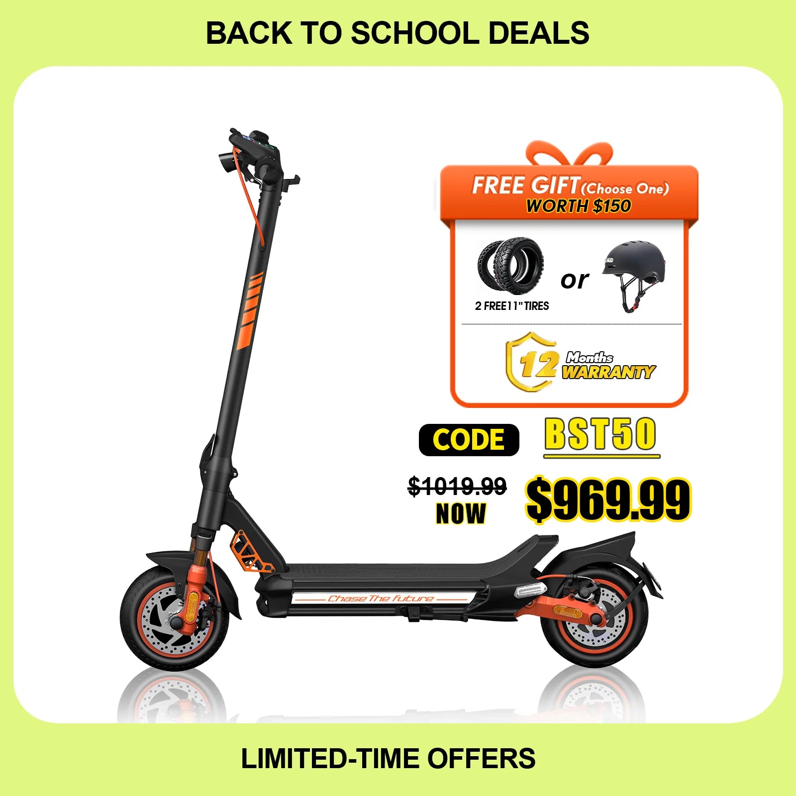 CUNFON RZ1000 electric scooter back to school deal with free gift choice of 11-inch tires or helmet worth 50 dollars plus.