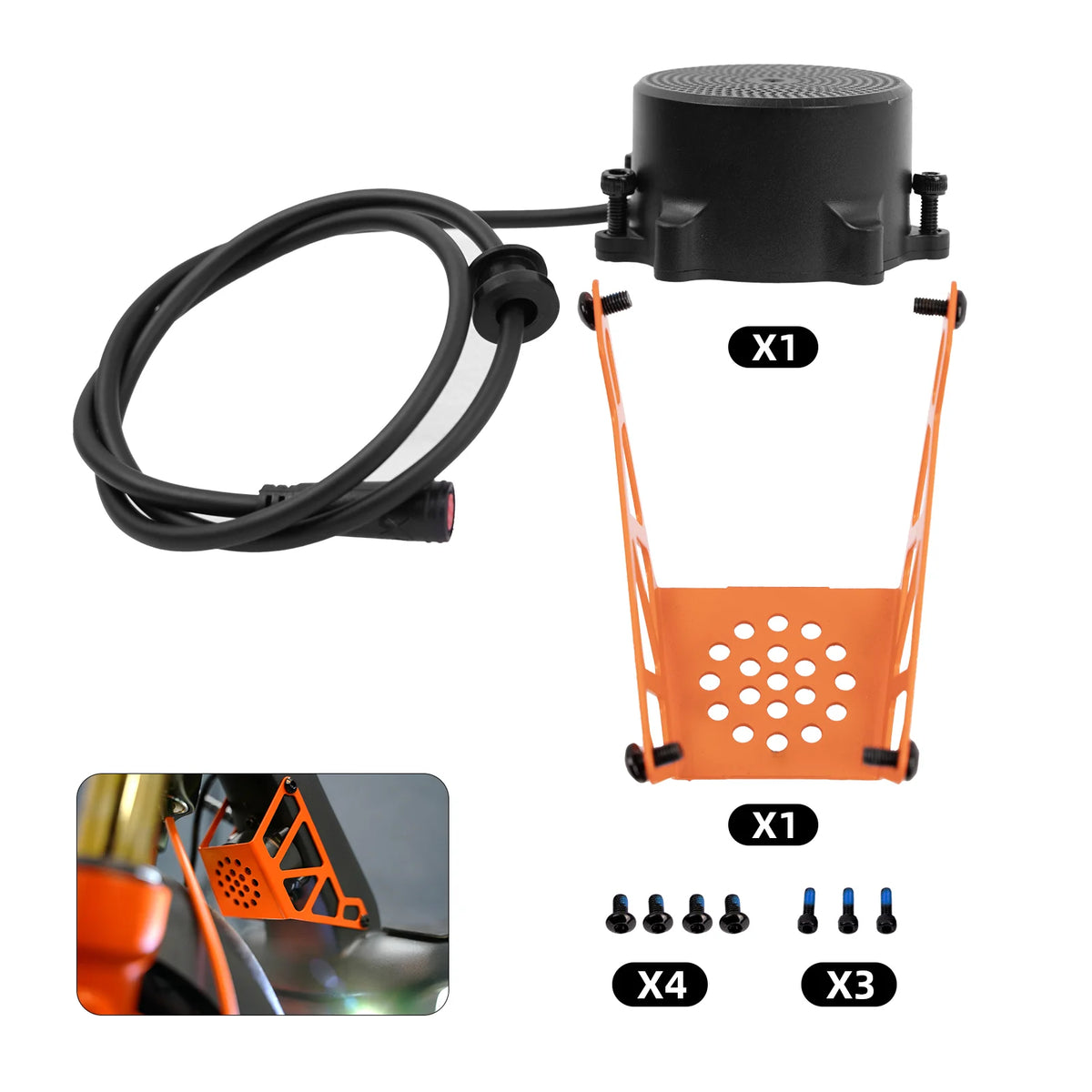 Cunfon RZ1000 speaker kit with orange protective cage and mounting screws.