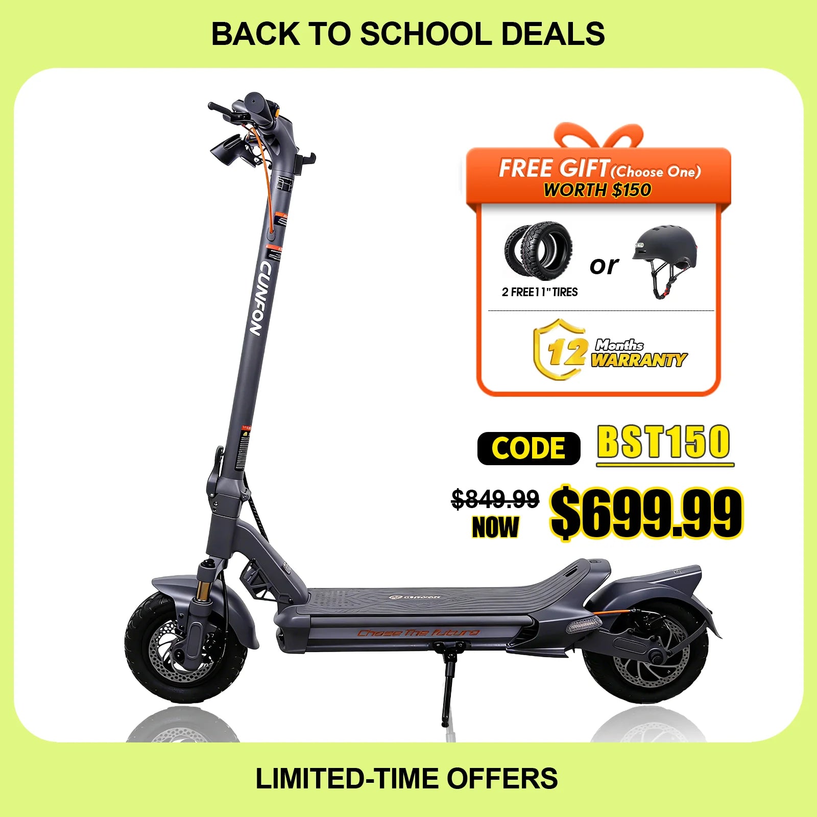 CUNFON RZ800 Electric Scooter - 1200W, 31MPH, 50-Mile Range, 400LB