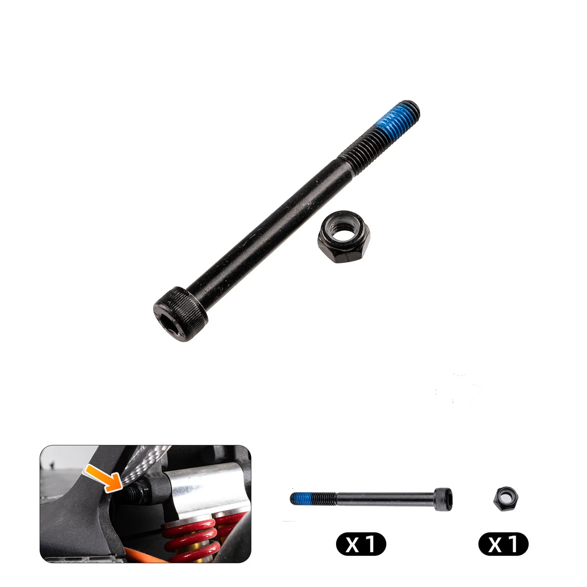 Cunfon RZ800 and RZ1000 rear shock absorber bolt with nut for single and dual drive models.