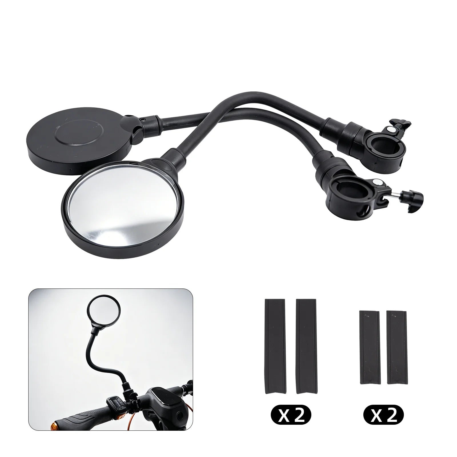 Cunfon universal scooter rearview mirror kit with flexible adjustable arms and handlebar clamps.