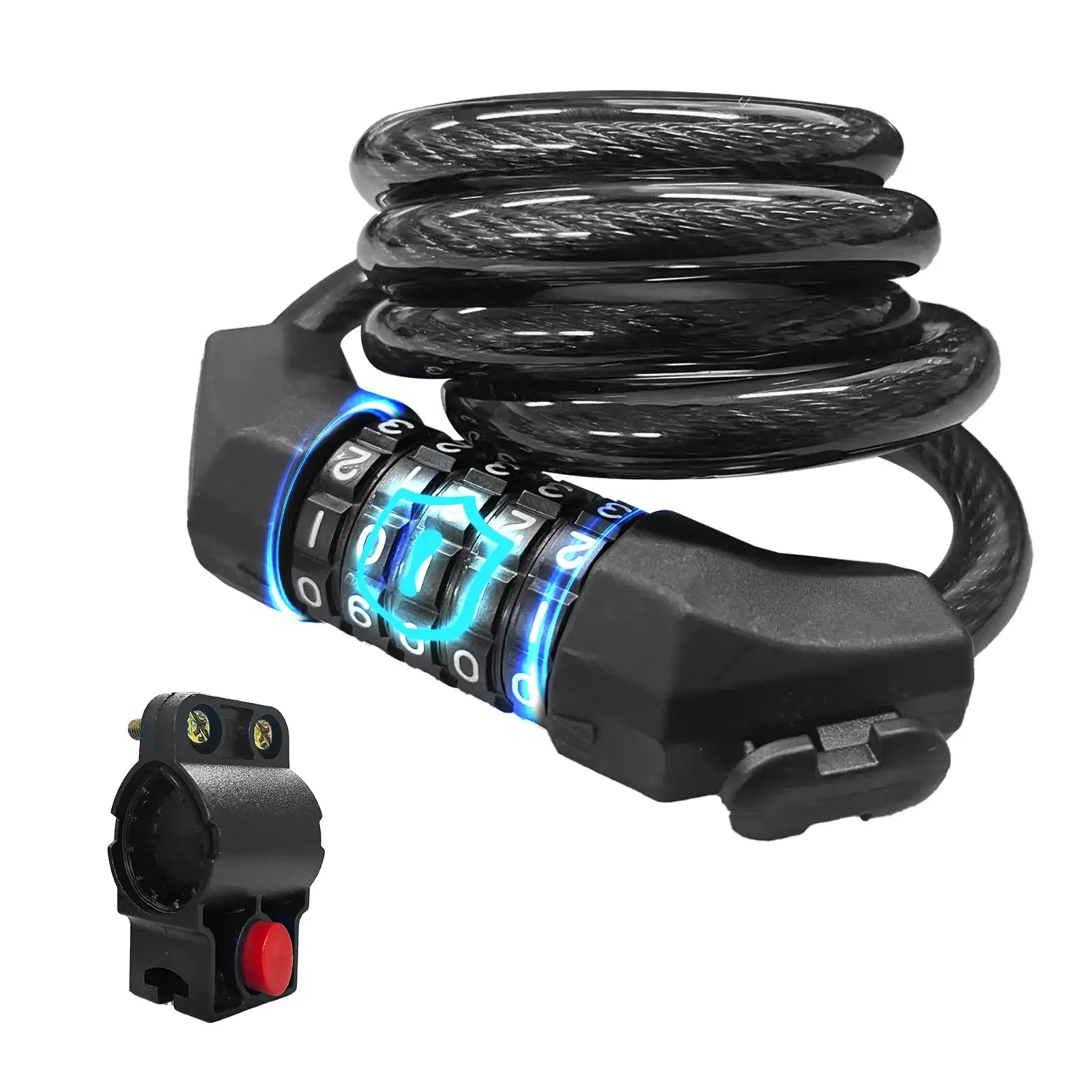 12mm heavy duty 5 digit combination cable lock with mounting bracket for electric scooters and bikes