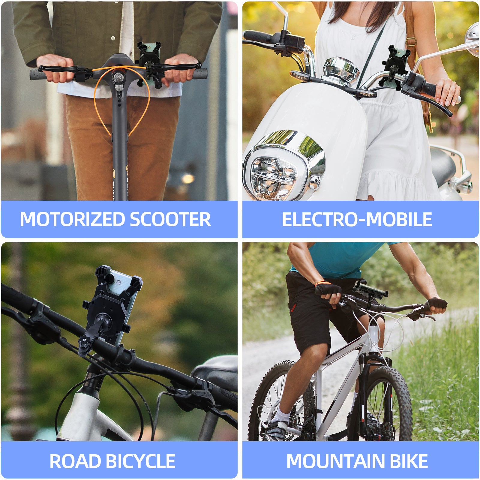 Support de téléphone – [Rotation réglable à 360°] [Verrouillage 1 s] Support de téléphone pour vélo, pince de guidon, clip de téléphone pour vélo, scooter, pour téléphones de 3,5 à 6,8" de large, noir