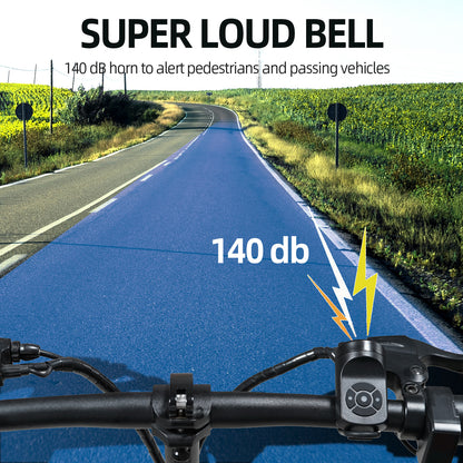 Klaxon de vélo électrique sonnette de vélo électronique forte 120-140 DB Modes sonores étanches IPX4 avec alarme antivol et chargement USB