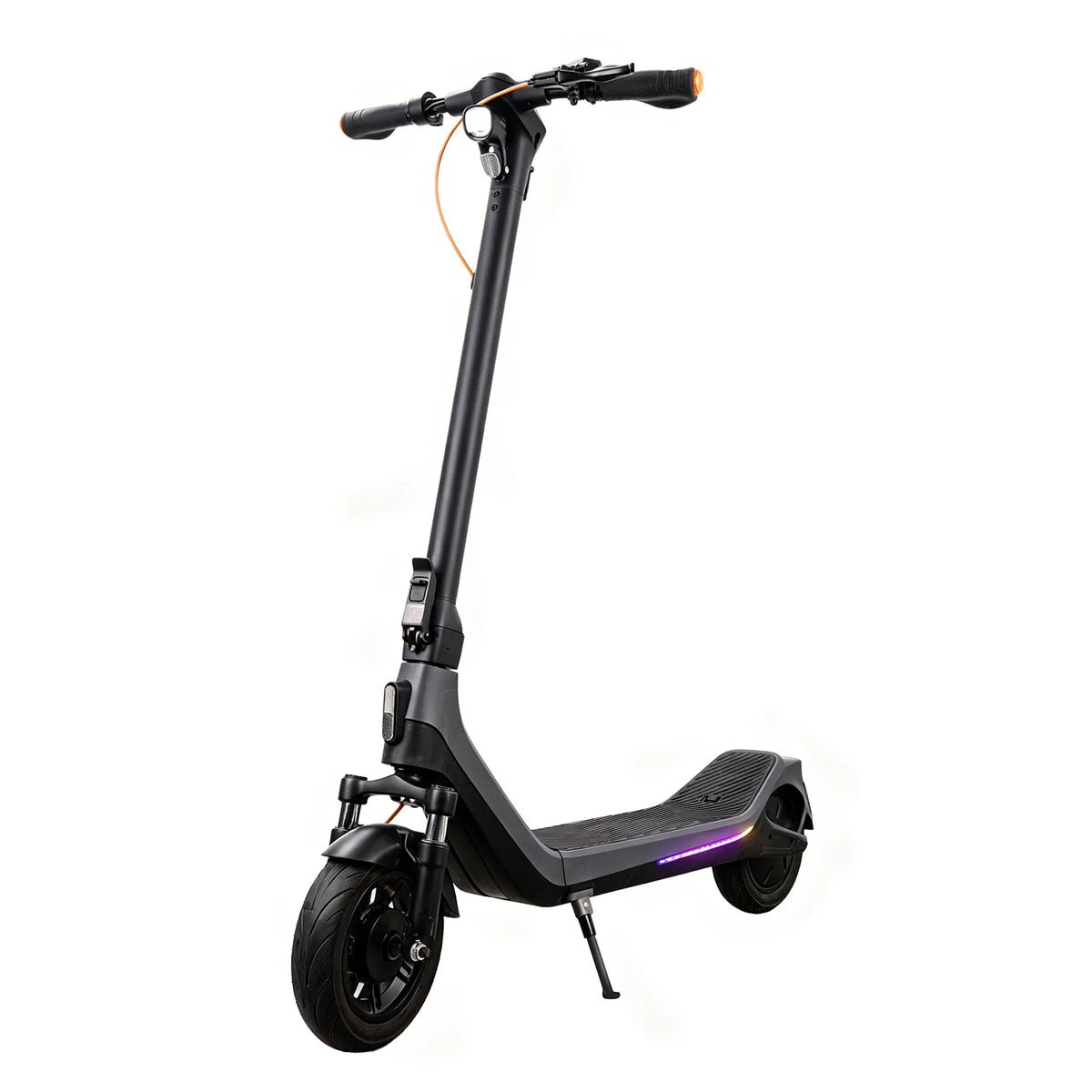 CUNFON RS300 Pro electric scooter shown from a front three-quarter angle with front suspension, wide deck and integrated side lighting.