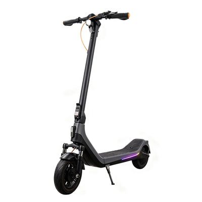 CUNFON RS300 Pro electric scooter shown from a front three-quarter angle with front suspension, wide deck and integrated side lighting.
