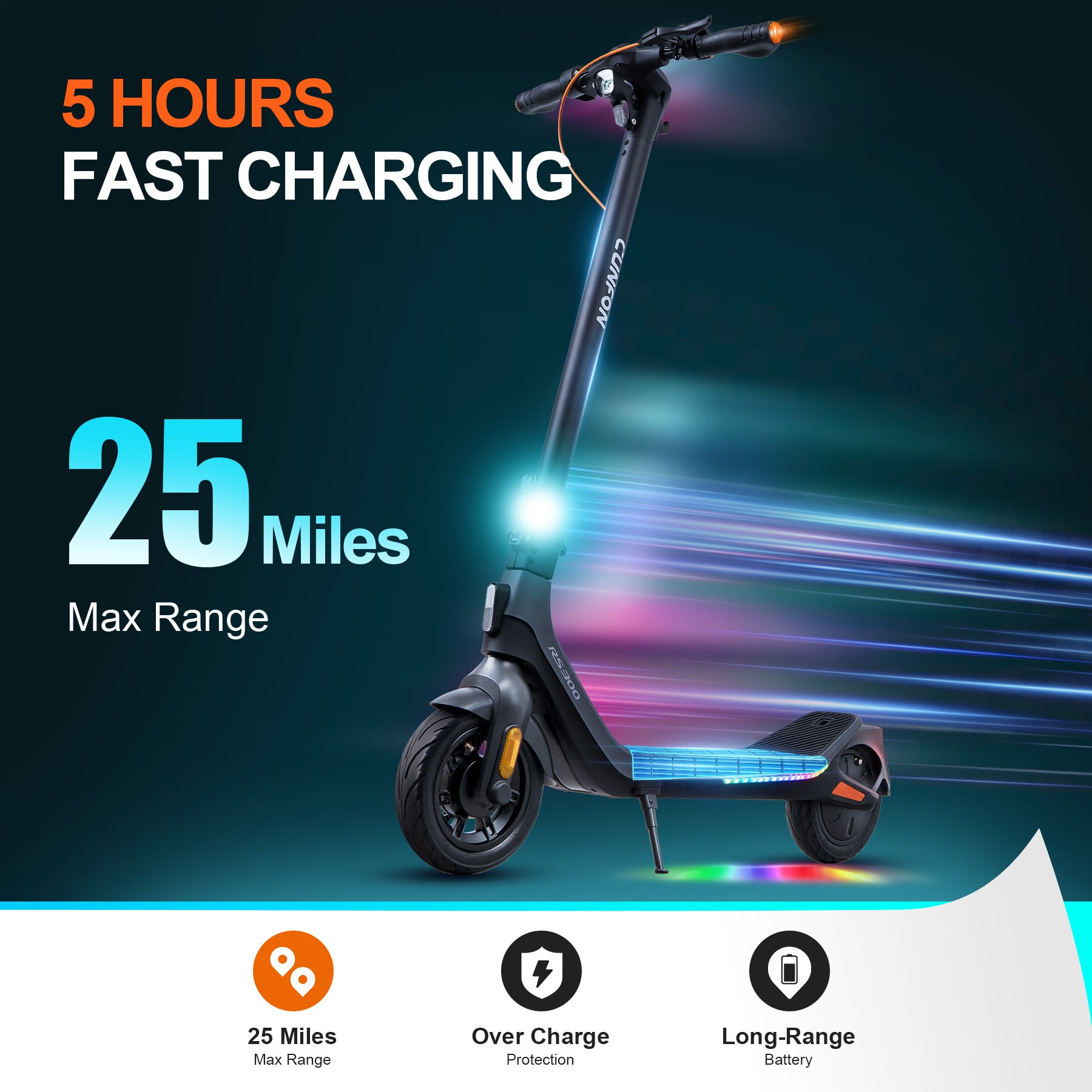 5-Hour Fast Charging Battery for Cunfon RS300 E-Scooter - 25-Mile Max Range with Over-Charge Protection