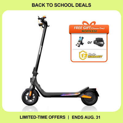 CUNFON RS300 electric scooter back to school deal with free gift choice of phone holder or cable lock.