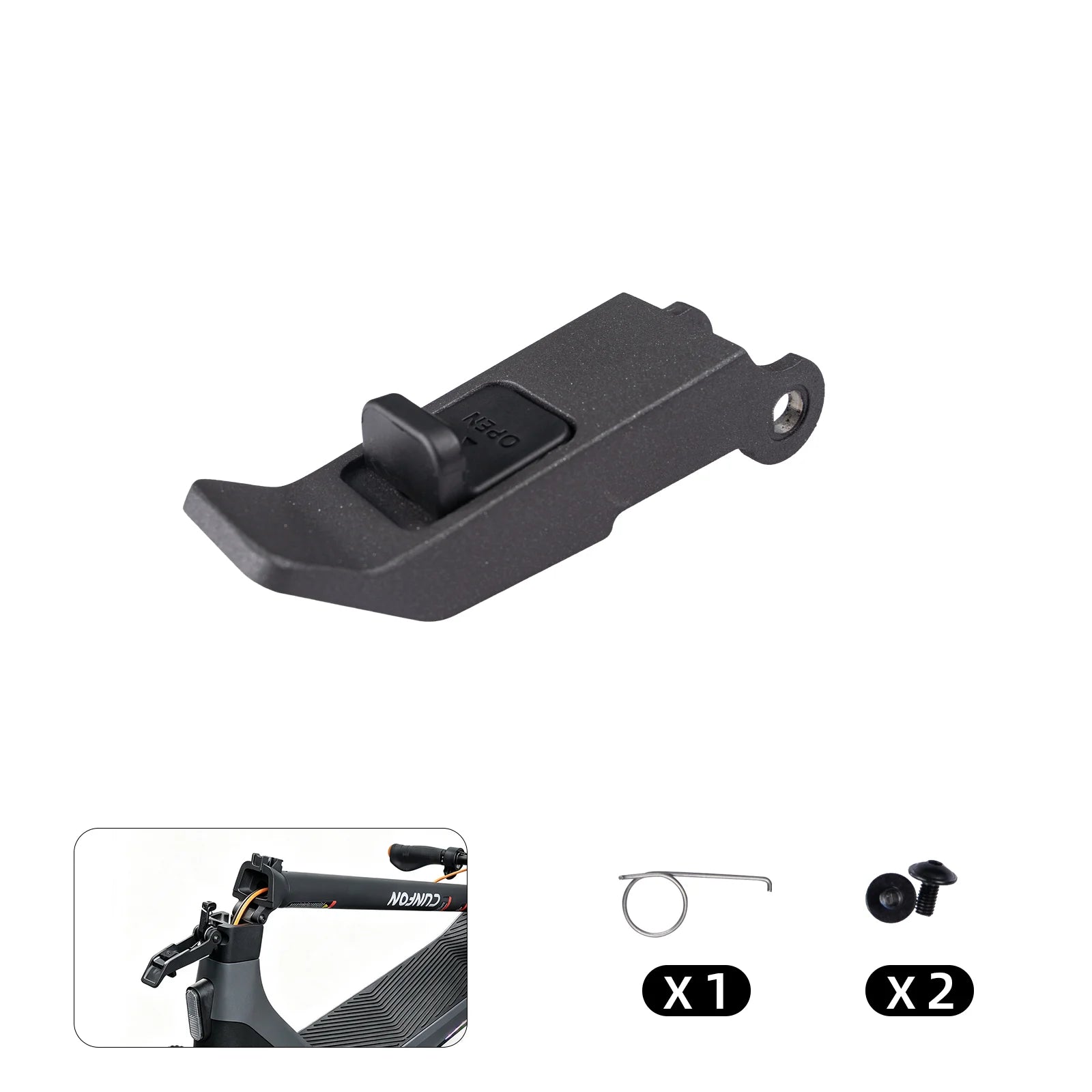 Cunfon RS500 folding latch replacement kit with torsion spring and screws.
