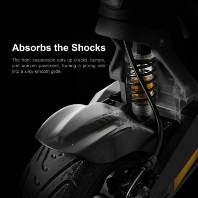 Cunfon RS500 front suspension shock absorber with spring absorbing impacts on uneven pavement for a smooth ride.
