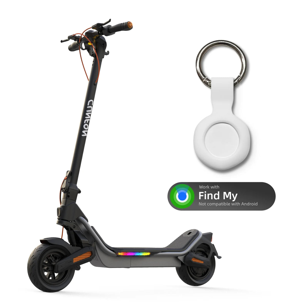 Optional accessory for Cunfon RS500: white Find My compatible tracker device with keychain, not compatible with Android