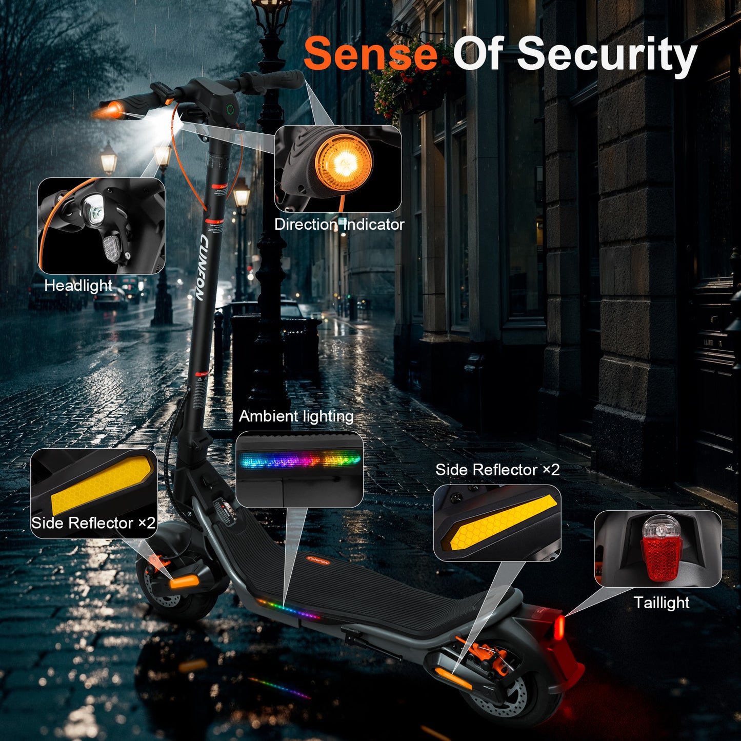 CUNFON RS500 Full Safety Lighting System - Direction Indicators, Headlight, Ambient Lighting, and Taillight