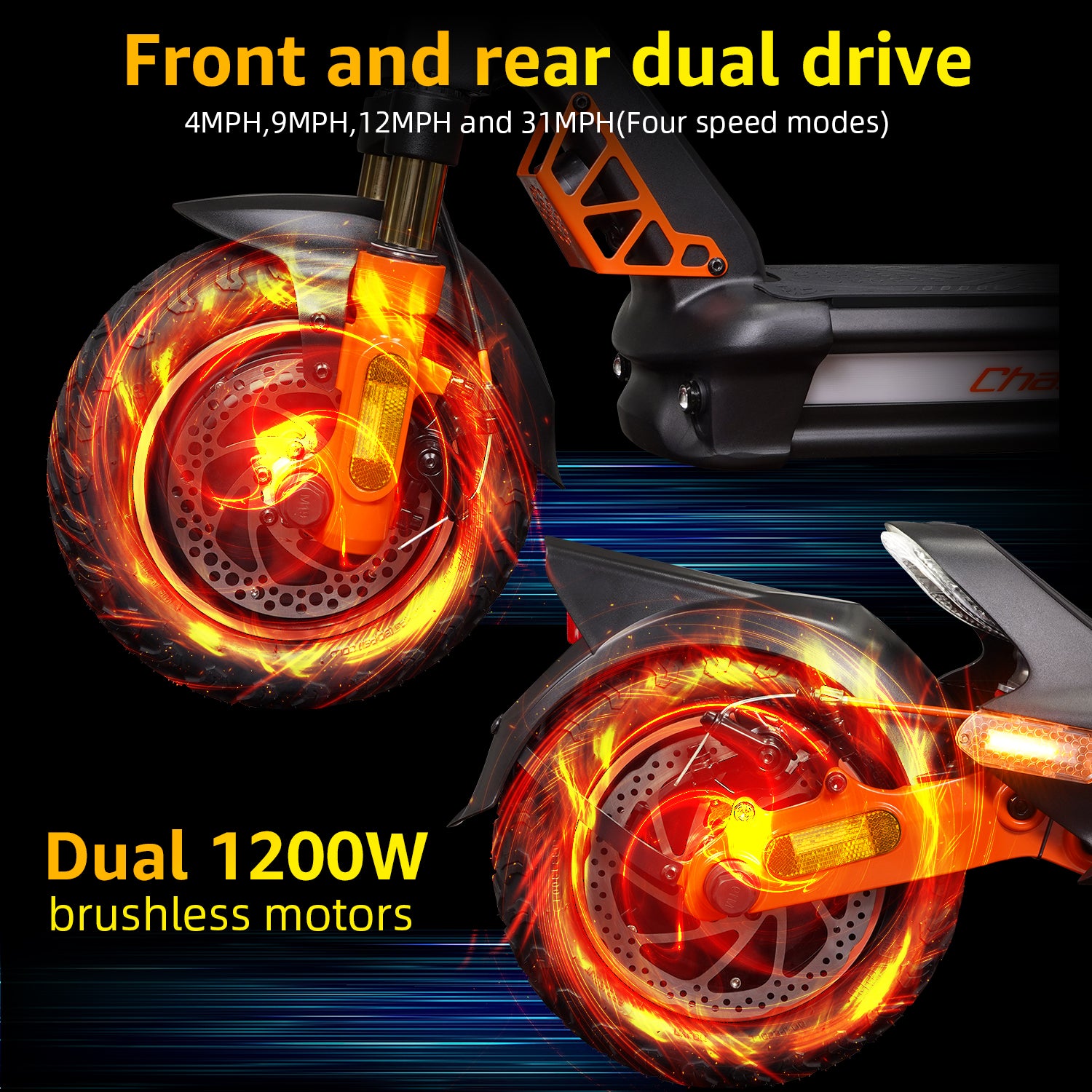 CUNFON RZ1000 Dual 1200W Brushless Motors - 4 Speed Modes up to 31MPH for Powerful Performance