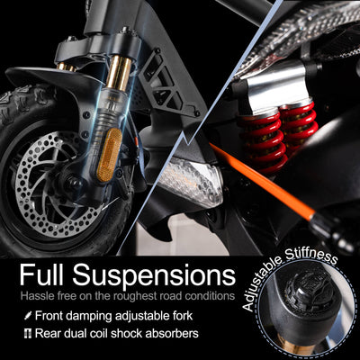 Cunfon RZ600 full suspension system featuring front damping adjustable fork and rear dual coil shocks