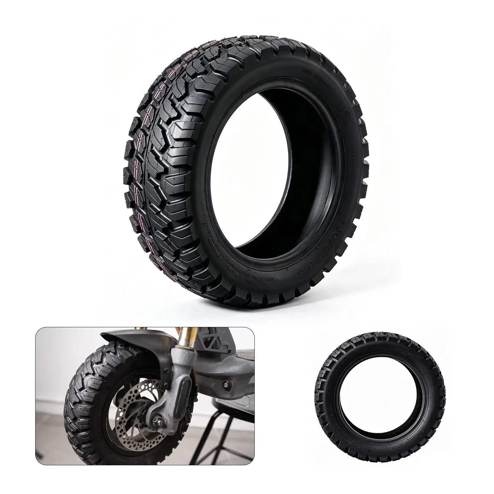 11-inch 90/65-6.5 heavy-duty off-road tubeless tire upgrade with deep blocky treads for Cunfon RZ800 and RZ1000 electric scooters