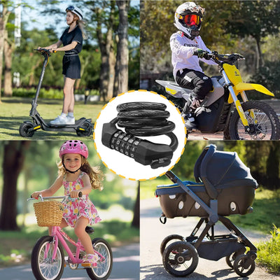 Universal combination cable lock used for electric scooters, dirt bikes, children bicycles, and baby strollers